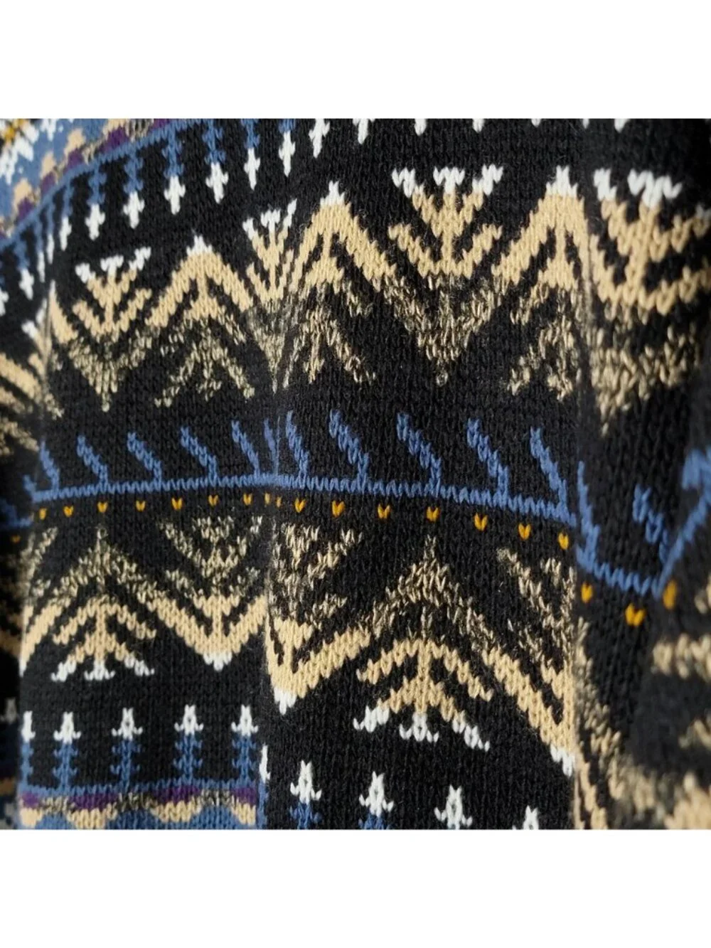 VTG Atlas Mens Blue Geometric Nordic Fair Isle Knit Crewneck Pullover Sweater XL